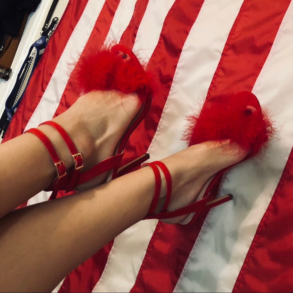 Custom red fluffy heels